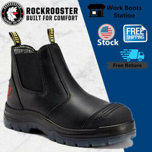 ROCKROOSTER Men's Safety Slip On Work Boots Soft Toe 6 Inch Full Grain Leather