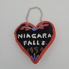 Vintage Folk Art Seed Bead Heart Sewing Pin Cushion Niagara Falls