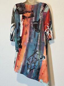 New ListingJess & Jane Size 1X  Colorful Short Sleeve Tunic Top Embellished Artsy