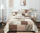 DaDa Bedding Floral Cottage Patchwork Tan Pink Beige Cotton Quilt Bedspread Set