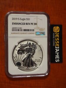 2019 S ENHANCED REVERSE PROOF SILVER EAGLE NGC PF70 CLASSIC BROWN LABEL W/OGP