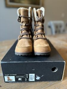 Sorel Womens Meadow Lace Premium Snow Boots Elk Waterproof Suede Size 5 NEW
