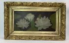 Antique Water Lily FLOWERS Victorian still life Oil painting 12” X 6” w/ Frame.