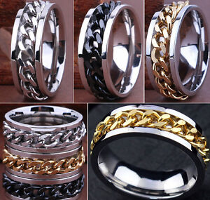 Wholesale mix lot 50pcs Quality Comfort-fit Chain SPINNER stainless steel rings