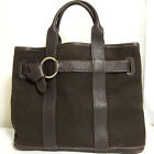 Auth VTG Hermes Petite Santure PM Hand bag Purse Brown Canvas Leather Made Franc
