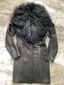 Bebe Black Fur Trim Leather Jacket Coat Small