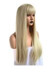 Anogol Hair Cap+Blonde Cosplay  Long Straight Wig with Bangs for Women Lot 921J