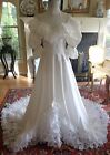 VTG JC Penney White Taffeta Victorian Wedding Gown Tiered Lace Cathedral Train M