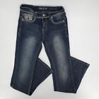 Grace in LA Jeans Womens 27 Blue Flared Leg Embellished Embroidered Easy Fit