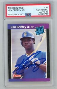 KEN GRIFFEY JR Signed 1989 Donruss RATED ROOKIE Baseball  Card #33 + PSA Auto 10