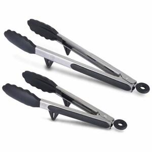 Kitchen Tong with Built-in Stand Food Tongs Set of 2 Stainless Steel & Silicone