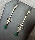 Vintage 14K Yellow Gold Emerald Dangle Earrings Modern Abstract Unique Unusual