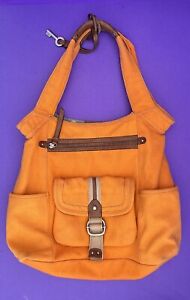 Fossil Long Live Vintage Orange Canvas Leather Hobo Shoulder Bag