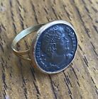 14K SOLID YELLOW GOLD COIN RING GENUINE ANCIENT ROMAN BRONZE CIRCA 337-307 AD.