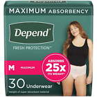 Depend Fresh Protection Adult Incontinence Underwear for Women, Maximum, M, 30Ct