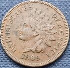 1869 Indian Head Cent 1c Better Grade VF + #51634