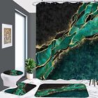 4 PCS Marble Shower Curtain Sets with Rug, Green Golden Ink Green Marble