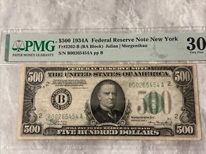 $500 1934A  Federal Reserve Note New York.  Fr#2202-B  (BA Block)  Very Fine 30