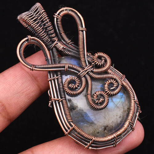 Labradorite Gemstone Copper Wire Wrap Handmade Jewelry Pendant 2.48
