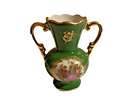 Vintage French Limoges Green Handled Gilded Urn Bud Vase Fragonard Transfer