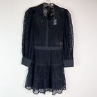 Alice + Olivia NWT Women's Anaya Collared Lace Mini Dress Black Size 0