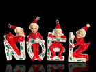 Wales Vintage NOEL Pixie Elves 4 Pc MCM Christmas Decor Candle Holders Japan 50s