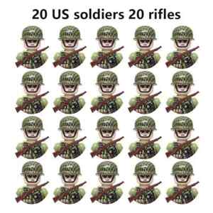 Lego Toy Brick USA Army | 20 Soldiers, 20 Rifles