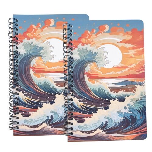 2 Pcs Japanese Wave Painting Spiral Notebook Journal 50 Pages Lined