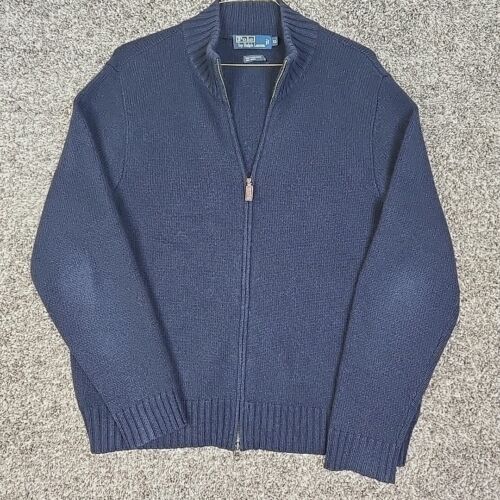 Polo Ralph Lauren Sweater Mens XL Blue Cardigan Cashmere Wool Zip Front Casual