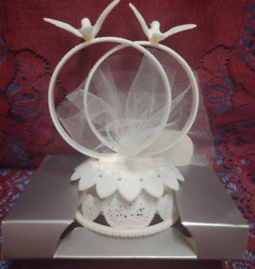 1998 Wilton Double Rings Doves wedding cake topper NOS