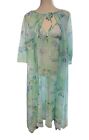 Vintage Nightgown & Peignoir Robe Set 2pc Lingerie Green Watercolor Floral Small