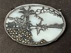 Vintage 925 Sterling Sliver Mother of Pearl Pin/Brooch Beach Scenic, Glittering！