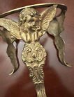 VINTAGE Brass Cherub Plant Stand Candle Footed Gold Angels Angel wings