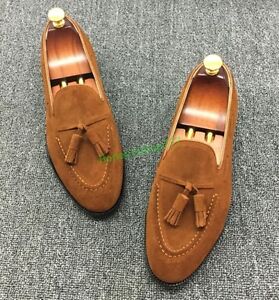 Fashion Men's Stylish Tassels Pointed Toe Suede Loafers Cool Slip On Dress Shoes