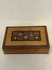 Vtg Wood Carved Trinket Jewelry Box Made in Poland Presented in W. Germany