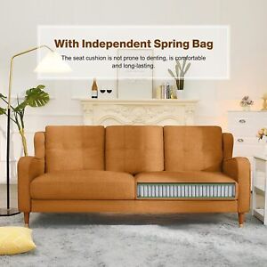 New Listing3 Seater Linen Sofa Couch for Living Room, Comfy Deep Seat Sofa w/Spring Support