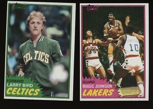 Lot of (2) 1981 Topps Basketball Magic Johnson Larry Bird HOF