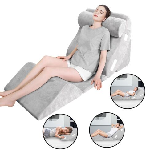LONABR 6PCS Orthopedic Bed Wedge Pillow Set Adjustable Leg Pain Relief Sleeping