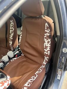 Lot Of 2 White And Brown Cow Print Seat Covers For Front Seats READ