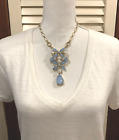 2 Talbots Goldtone Chain Enamel Beads & Faux Pearl Statement Necklaces Pink Blue