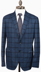 $1,995 NWT KITON Kired Blue Windowpane Wool Sport Coat 40 R (EU 50) Drop 8