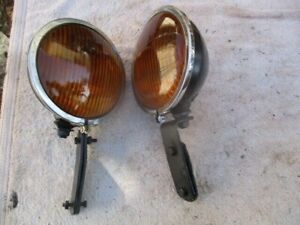Yankee 6 1/2 inch Amber Lens Fog Lights with Mounting Brackets 1930s