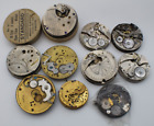 Lot of 10 Pocket Watch Movements Elgin, Waltham, Mixed Parts Repair Watches - 6A