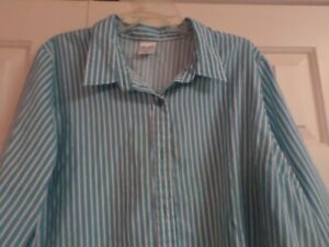 Ladies Size 2XL Blair Teal Blue & White Striped Polyester Rayon Blouse NWOT