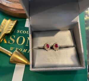 vintage estate gold marquise ruby diamond stud earrings 40th anniversary july