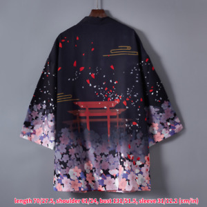 Men Women Kimono Coat Cardigan Jacket Tops Yukata Haori Unisex Japanese Black
