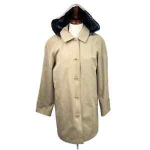 Talbots Tan Button Front Cotton Blend Detachable Hood Trench Coat Sz S