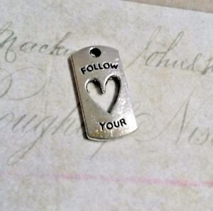 5 Quote Charms Antiqued Silver Word Pendants FOLLOW YOUR HEART
