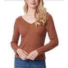 JESSICA SIMPSON Myra V-Neck Pullover Shirt Top Brown Size XL Long Sleeve NWT