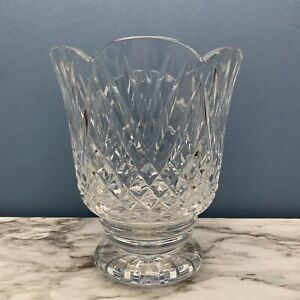 Vtg Waterford Crystal Footed Pedestal Glass Scalloped Diamond Fan Urn Vase 7.25h